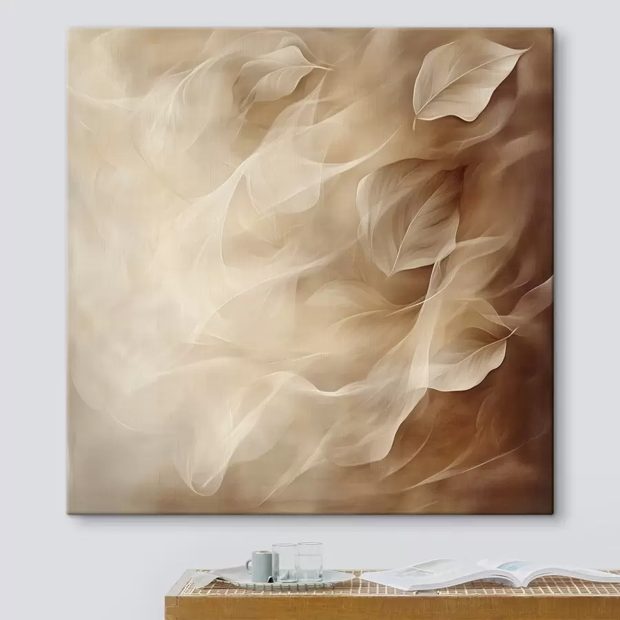 Peintures Des feuilles délicates dans une palette de tons beige et marron, dans un style pictural contemporain s48892