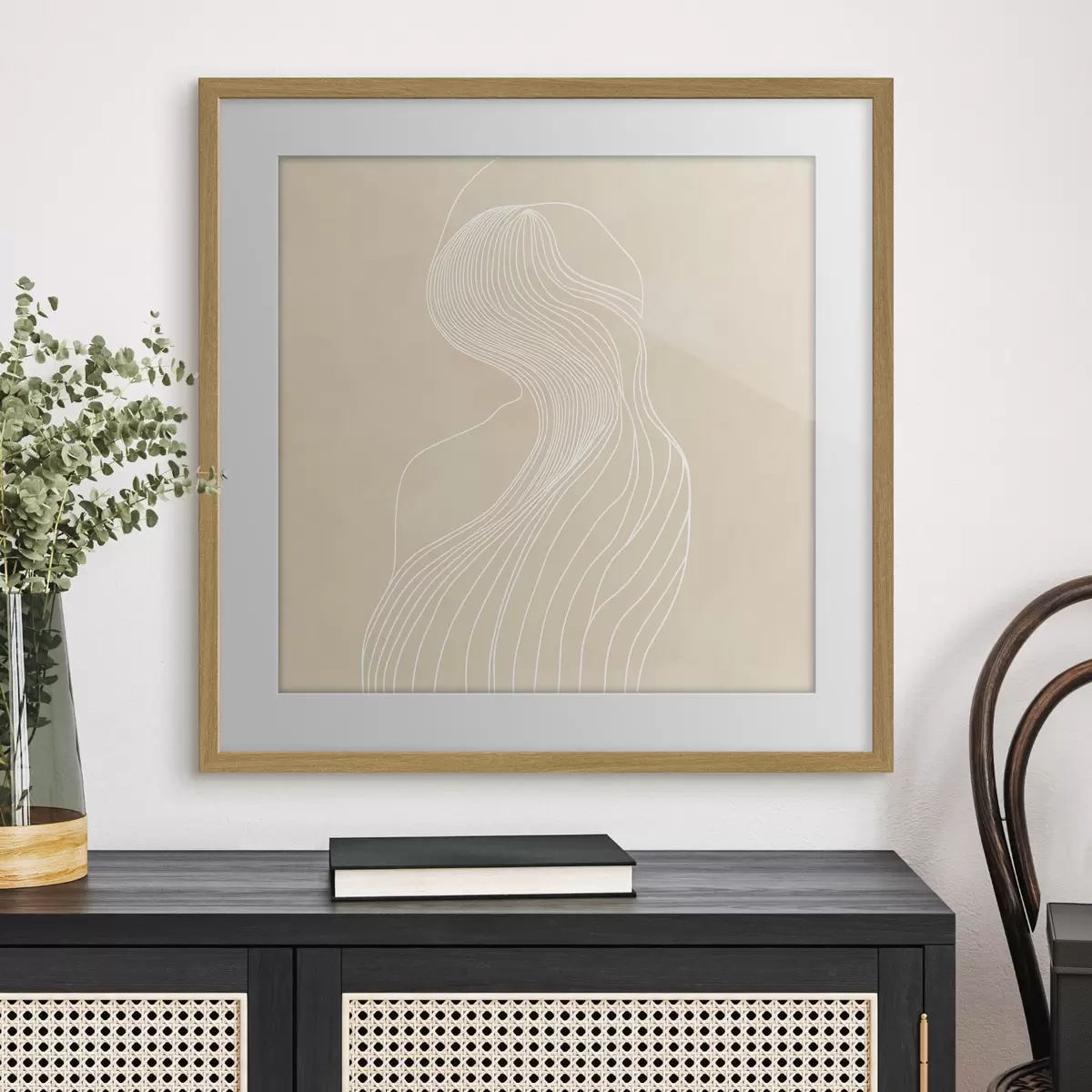 Poster Abstrakt vrouwelijk silhouet in witte lijnen in minimalistische stijl f48875