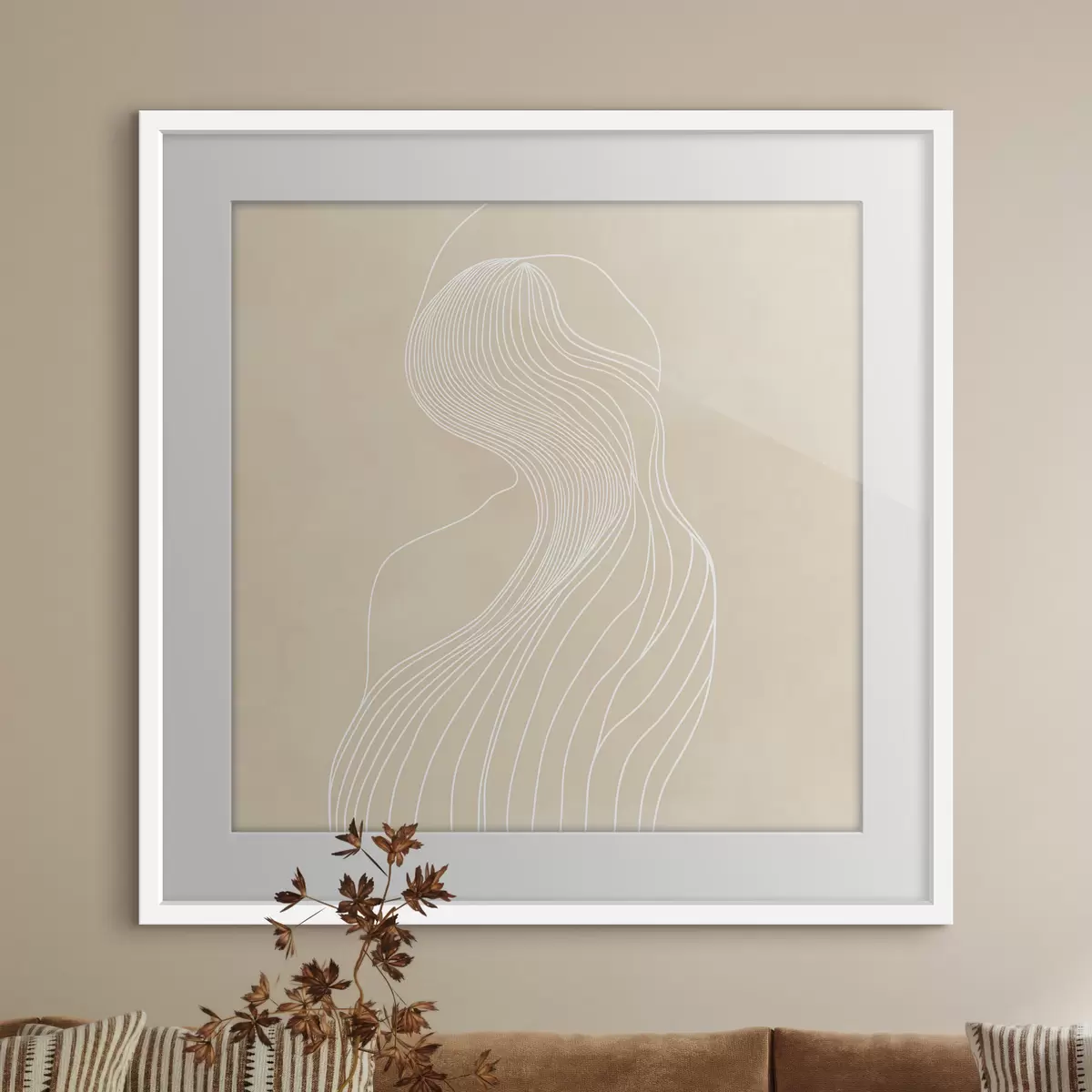 Poster Abstrakt vrouwelijk silhouet in witte lijnen in minimalistische stijl f48875