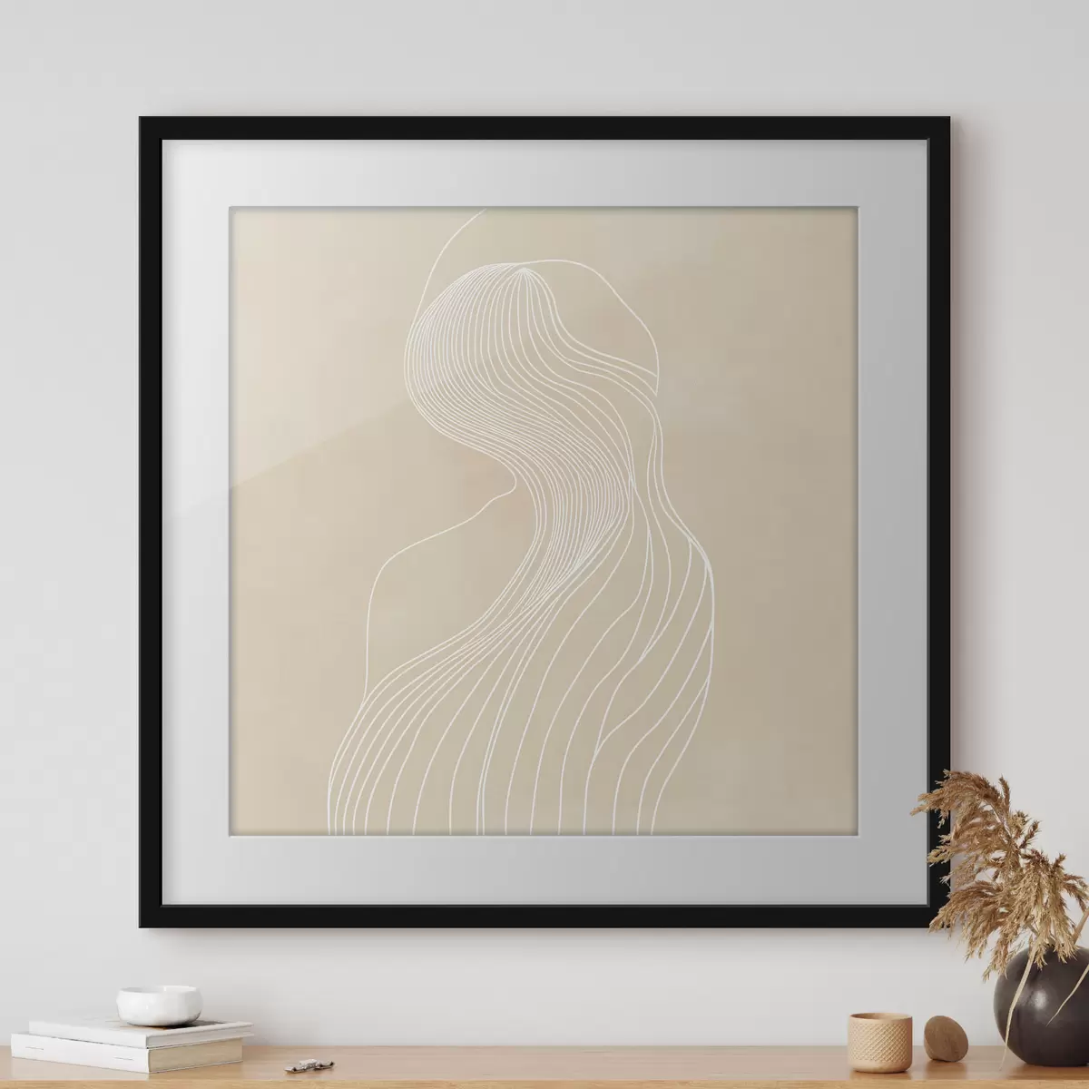 Poster Abstrakt vrouwelijk silhouet in witte lijnen in minimalistische stijl f48875