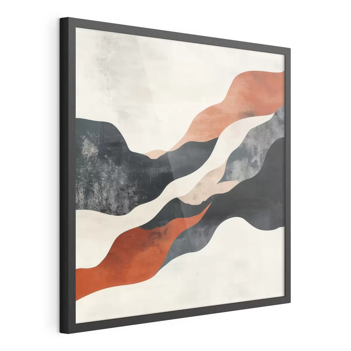 Affiche Paysage abstrait aux lignes ondulées, dans une palette contrastée de terracotta et de bleu foncé f48881