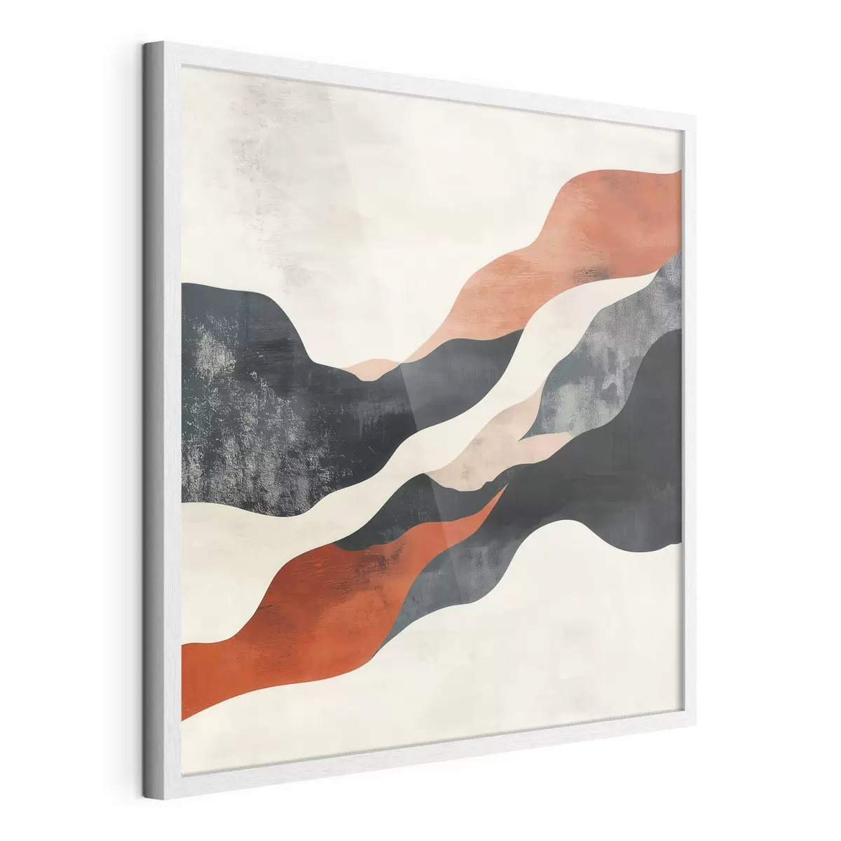 Affiche Paysage abstrait aux lignes ondulées, dans une palette contrastée de terracotta et de bleu foncé f48881