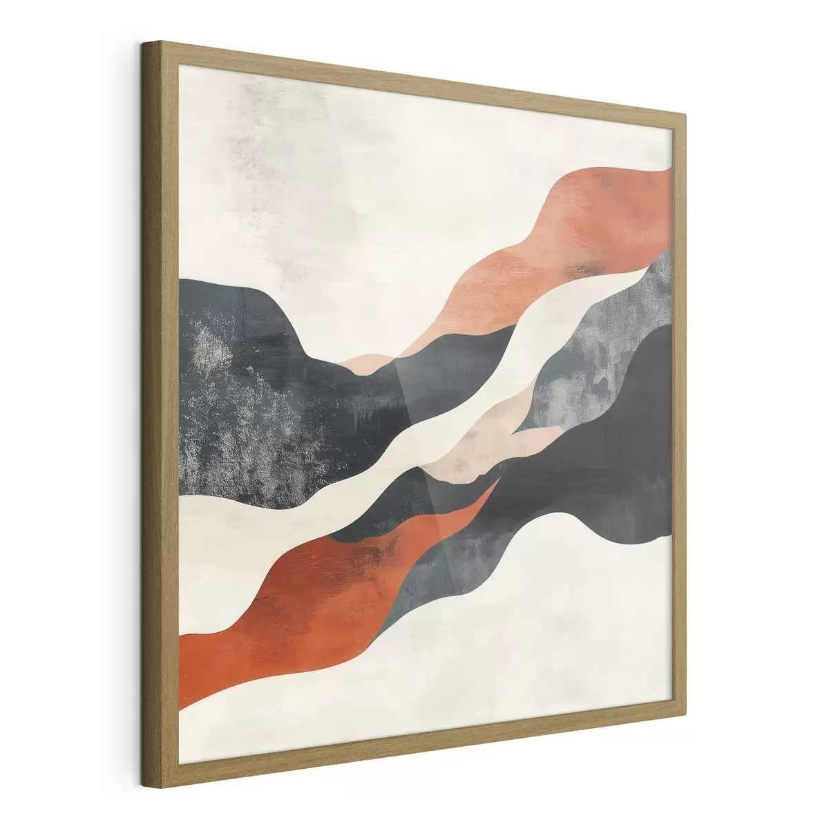 Affiche Paysage abstrait aux lignes ondulées, dans une palette contrastée de terracotta et de bleu foncé f48881