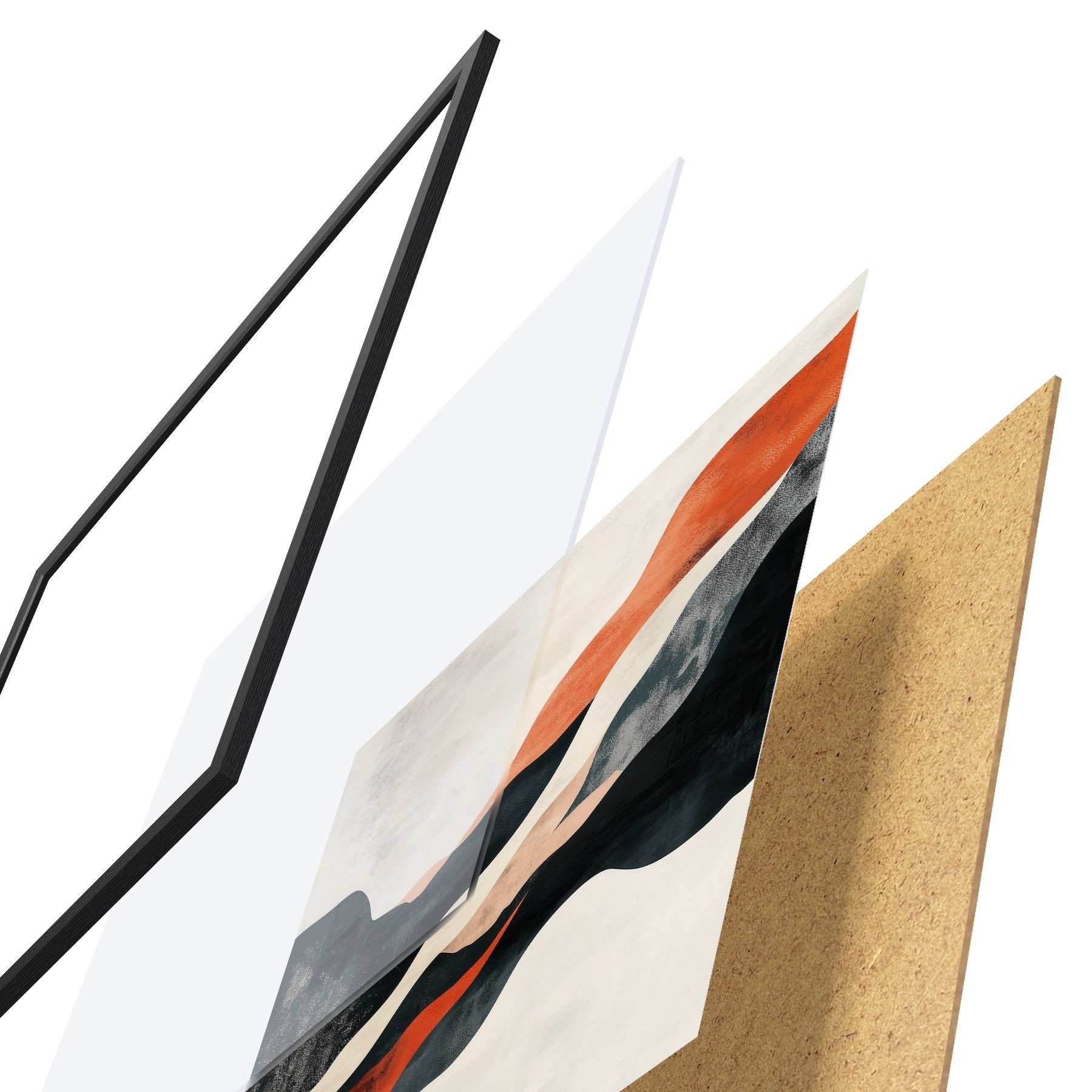 Affiche Paysage abstrait aux lignes ondulées, dans une palette contrastée de terracotta et de bleu foncé f48881