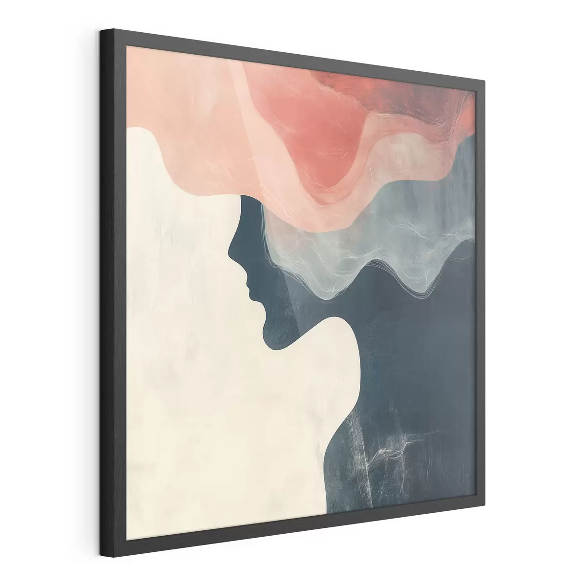 Affiche Silhouette féminine abstraite avec des vagues corail et bleues, dans un style minimaliste f48882