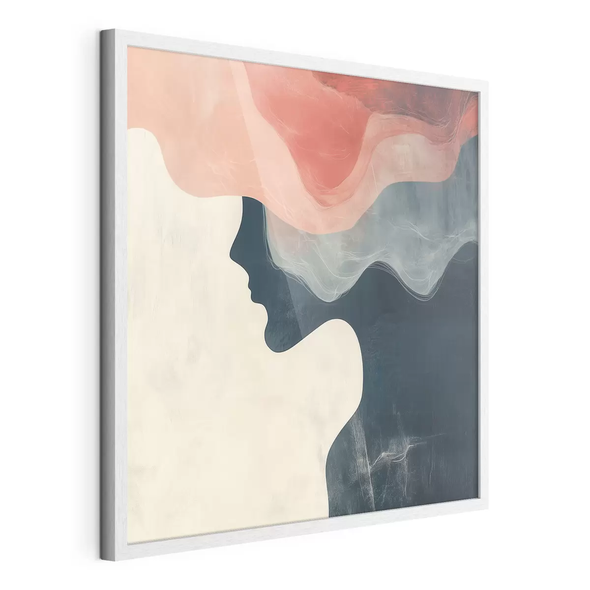 Affiche Silhouette féminine abstraite avec des vagues corail et bleues, dans un style minimaliste f48882