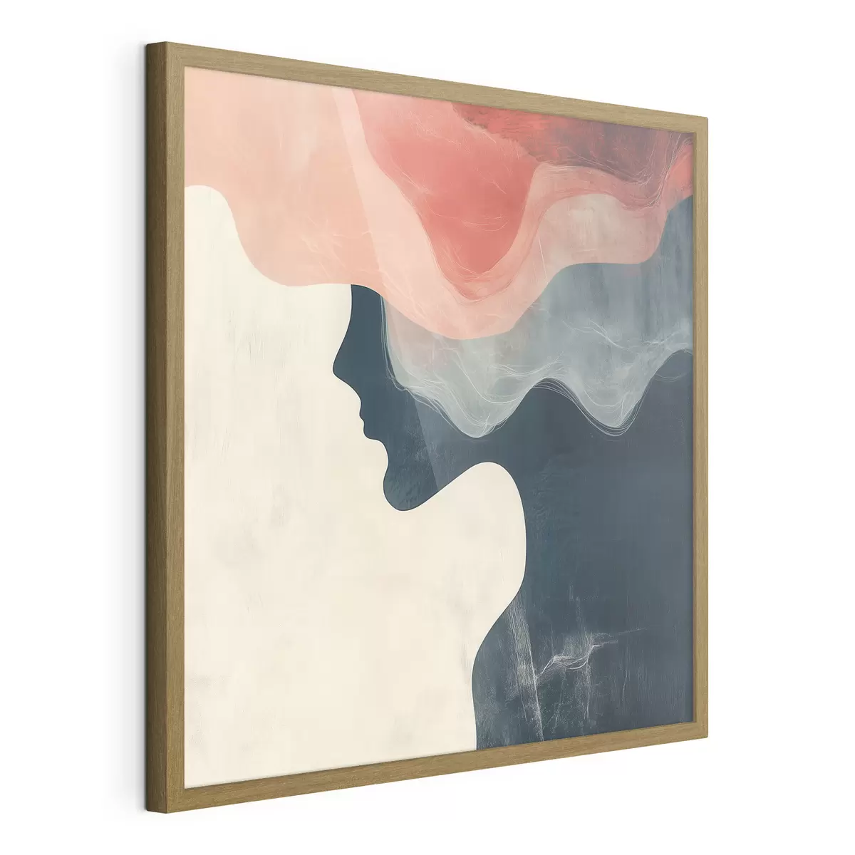 Affiche Silhouette féminine abstraite avec des vagues corail et bleues, dans un style minimaliste f48882