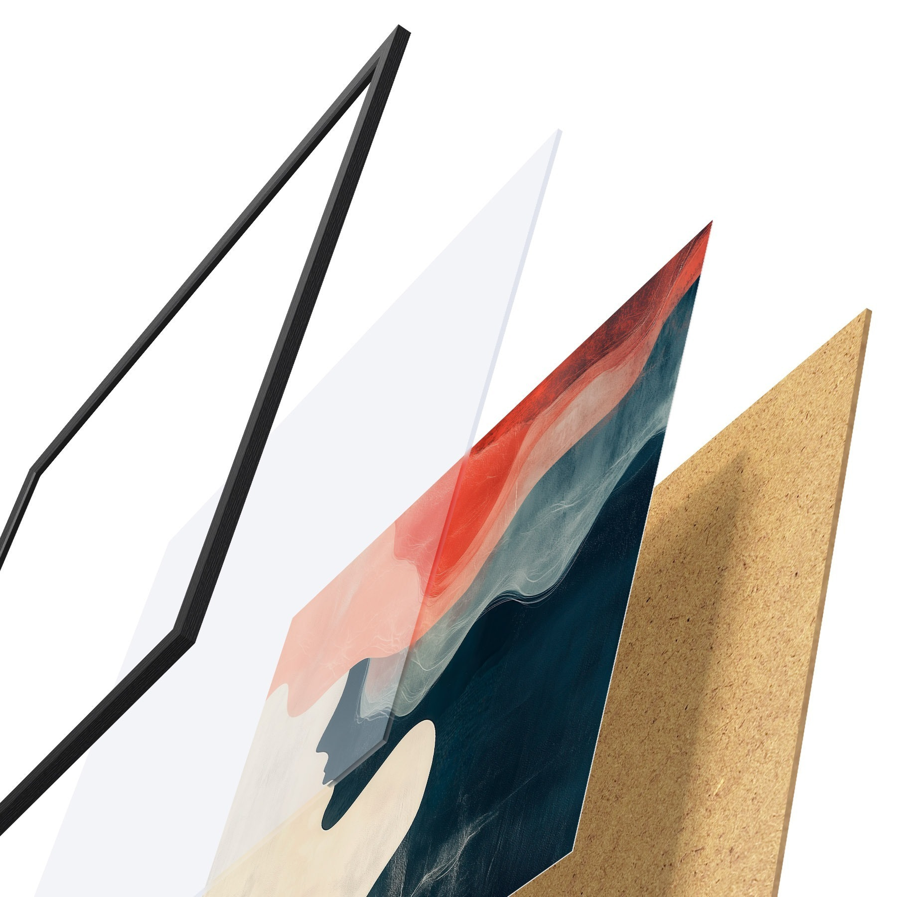 Affiche Silhouette féminine abstraite avec des vagues corail et bleues, dans un style minimaliste f48882