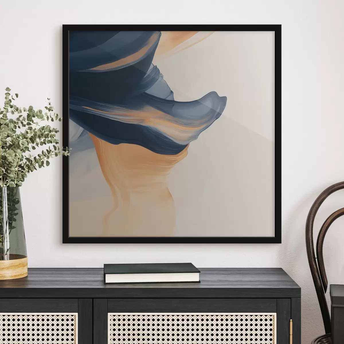 Affiche Composition aux tons bleu profond et pêche chaleureux, dans un style pictural contemporain f48883