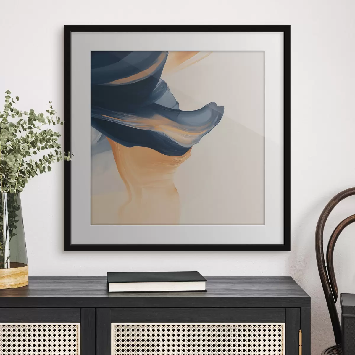 Affiche Composition aux tons bleu profond et pêche chaleureux, dans un style pictural contemporain f48883