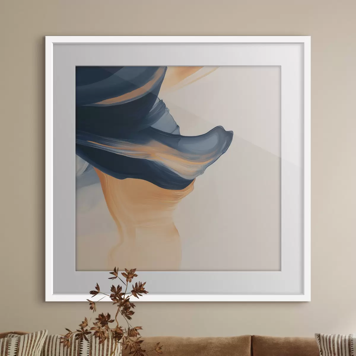 Affiche Composition aux tons bleu profond et pêche chaleureux, dans un style pictural contemporain f48883