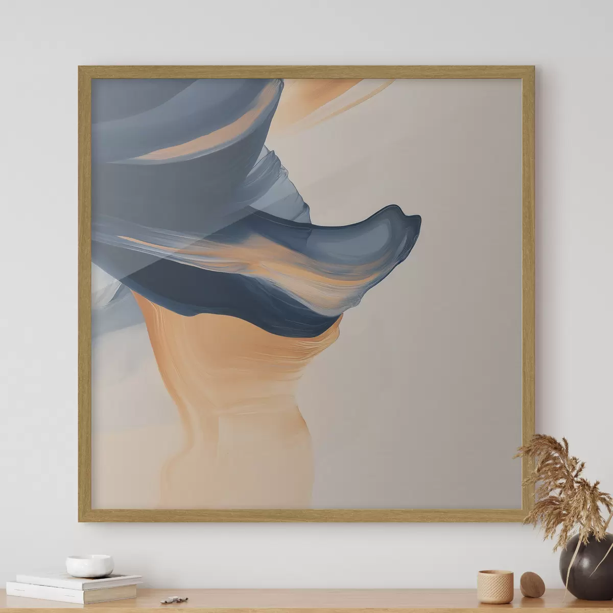 Affiche Composition aux tons bleu profond et pêche chaleureux, dans un style pictural contemporain f48883