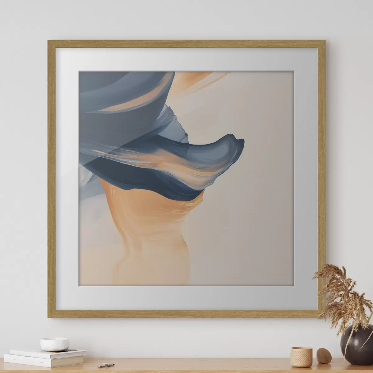 Affiche Composition aux tons bleu profond et pêche chaleureux, dans un style pictural contemporain f48883