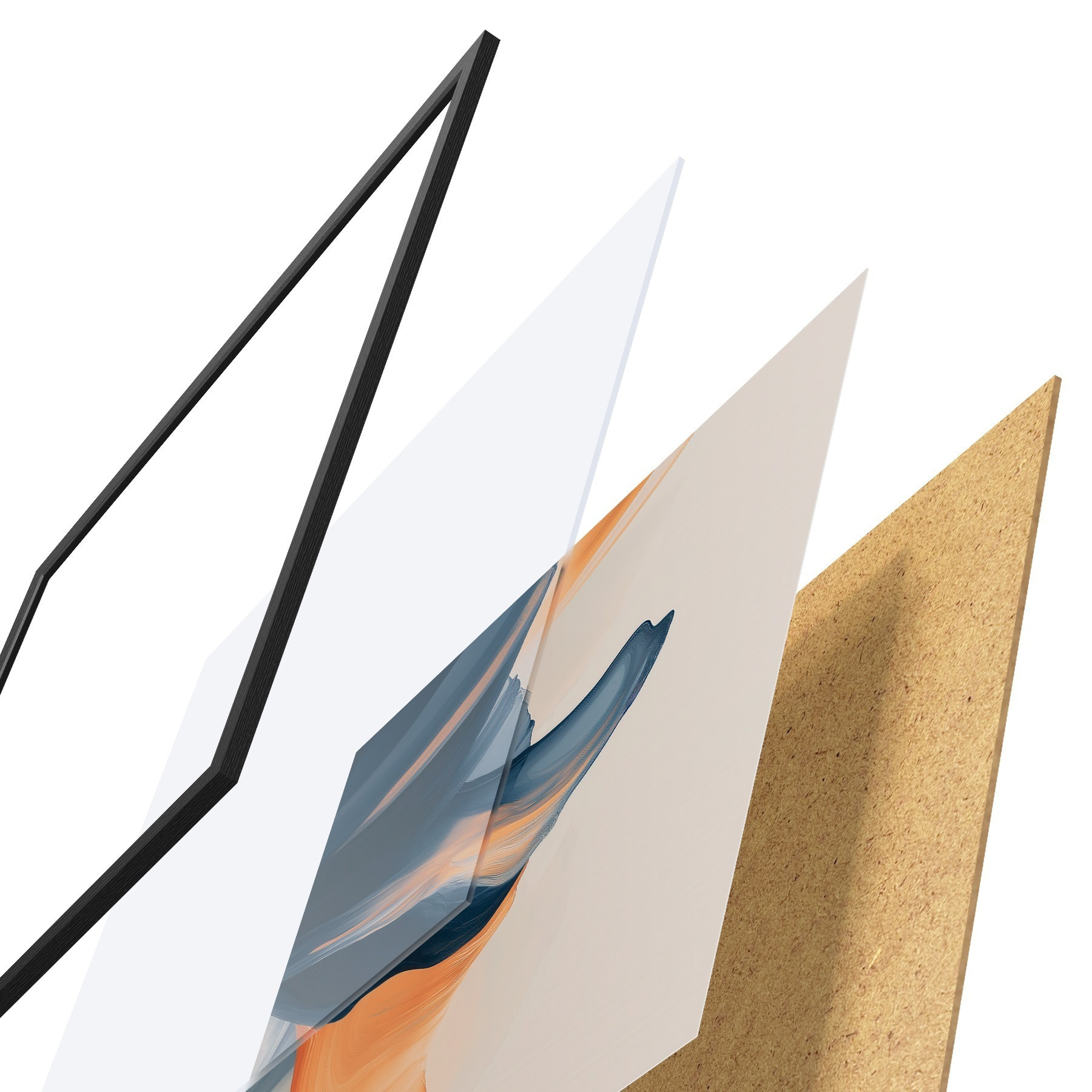 Affiche Composition aux tons bleu profond et pêche chaleureux, dans un style pictural contemporain f48883