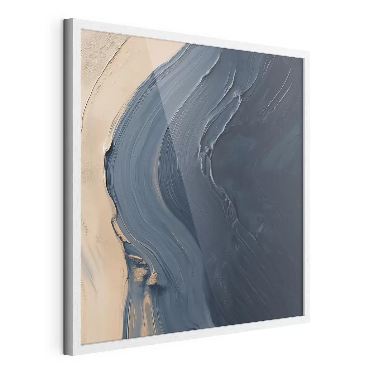 Affiche Vagues abstraites d'un bleu profond sur fond beige, avec des coups de pinceau expressifs dans un style de peinture à l'huile f48884