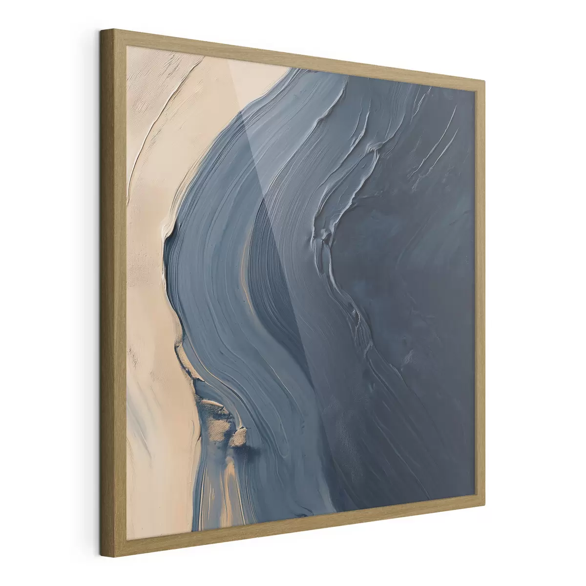 Affiche Vagues abstraites d'un bleu profond sur fond beige, avec des coups de pinceau expressifs dans un style de peinture à l'huile f48884