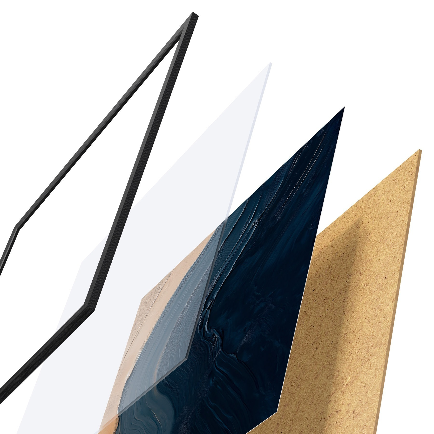 Affiche Vagues abstraites d'un bleu profond sur fond beige, avec des coups de pinceau expressifs dans un style de peinture à l'huile f48884
