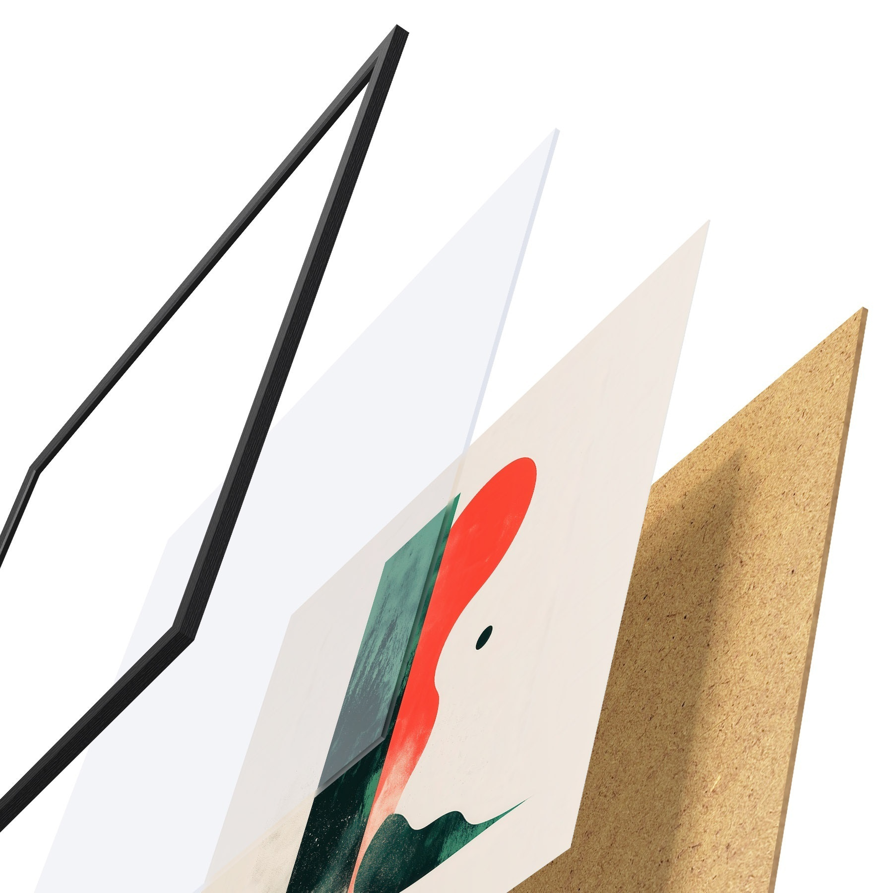 Poster Hedendaagse geometrische compositie met abstracte figuren in rood en groen f48888