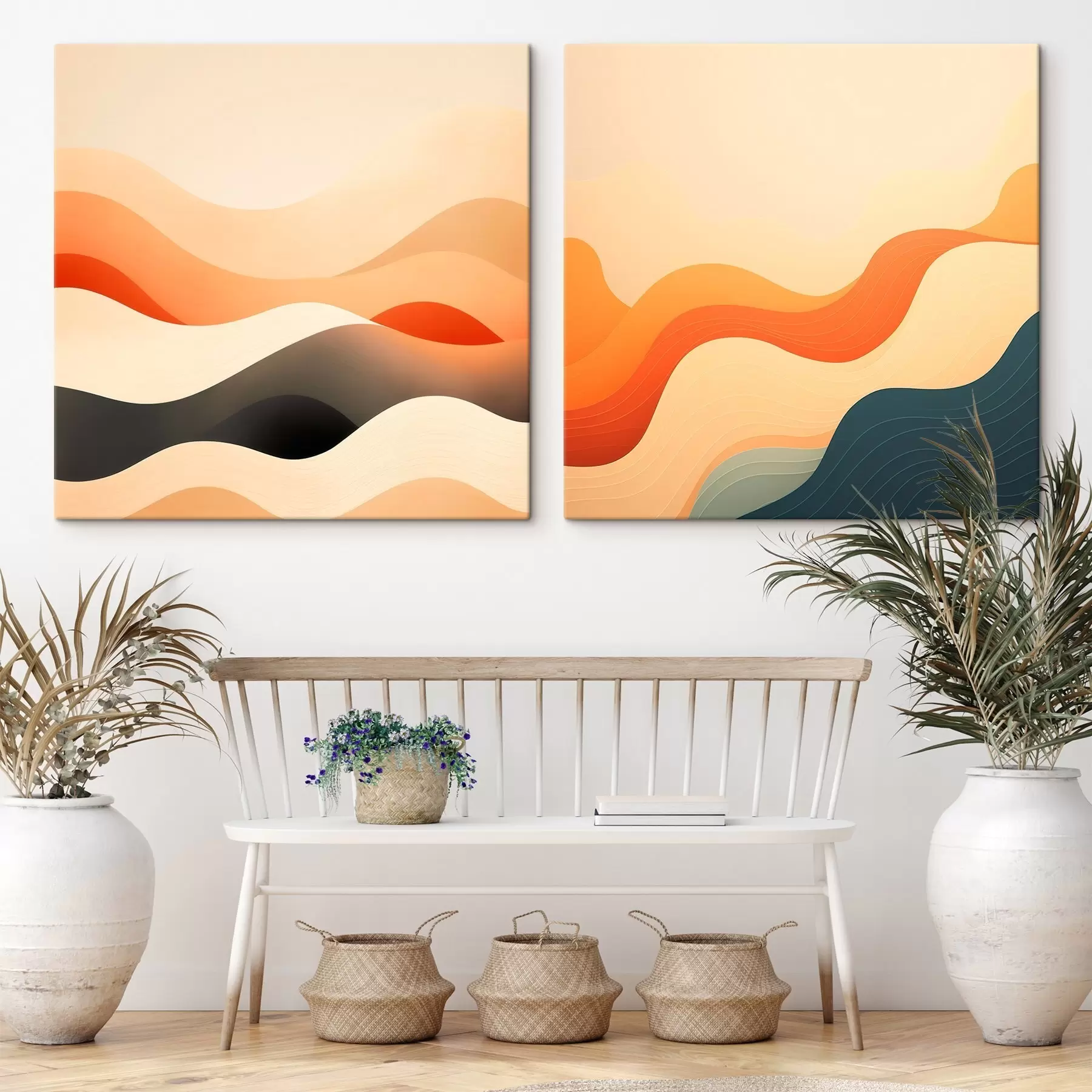  Peintures Une composition de lignes ondulées et de touches chaleureuses couleur terre cuite dans un style minimaliste m30366