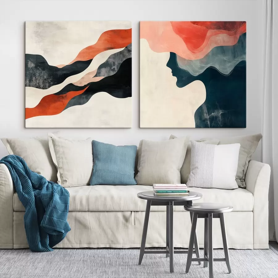  Peintures Composition décorative aux courbes douces et aux accents contrastés, dans un style pictural contemporain m30367