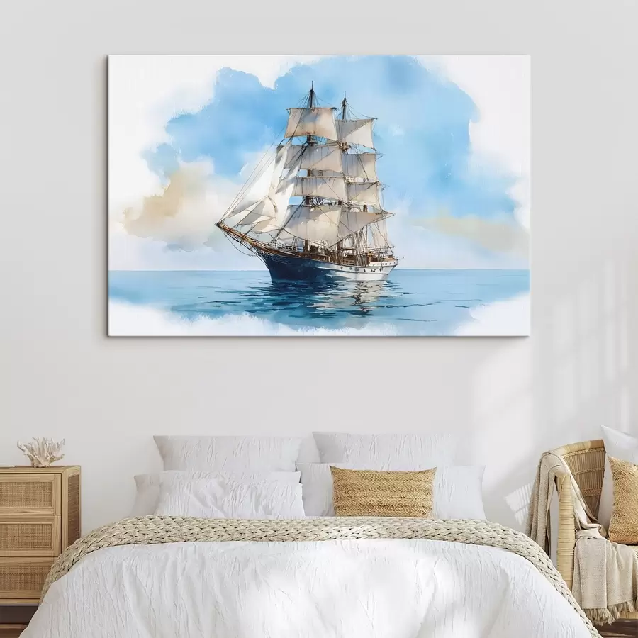  Peintures Un bateau en mer, dans un style aquarelle s49421
