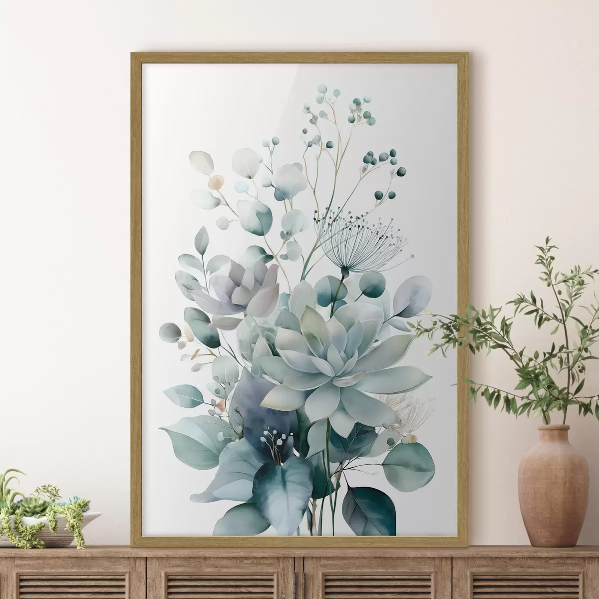 Affiche Plantes succulentes et autres plantes, dans un style aquarelle f49427