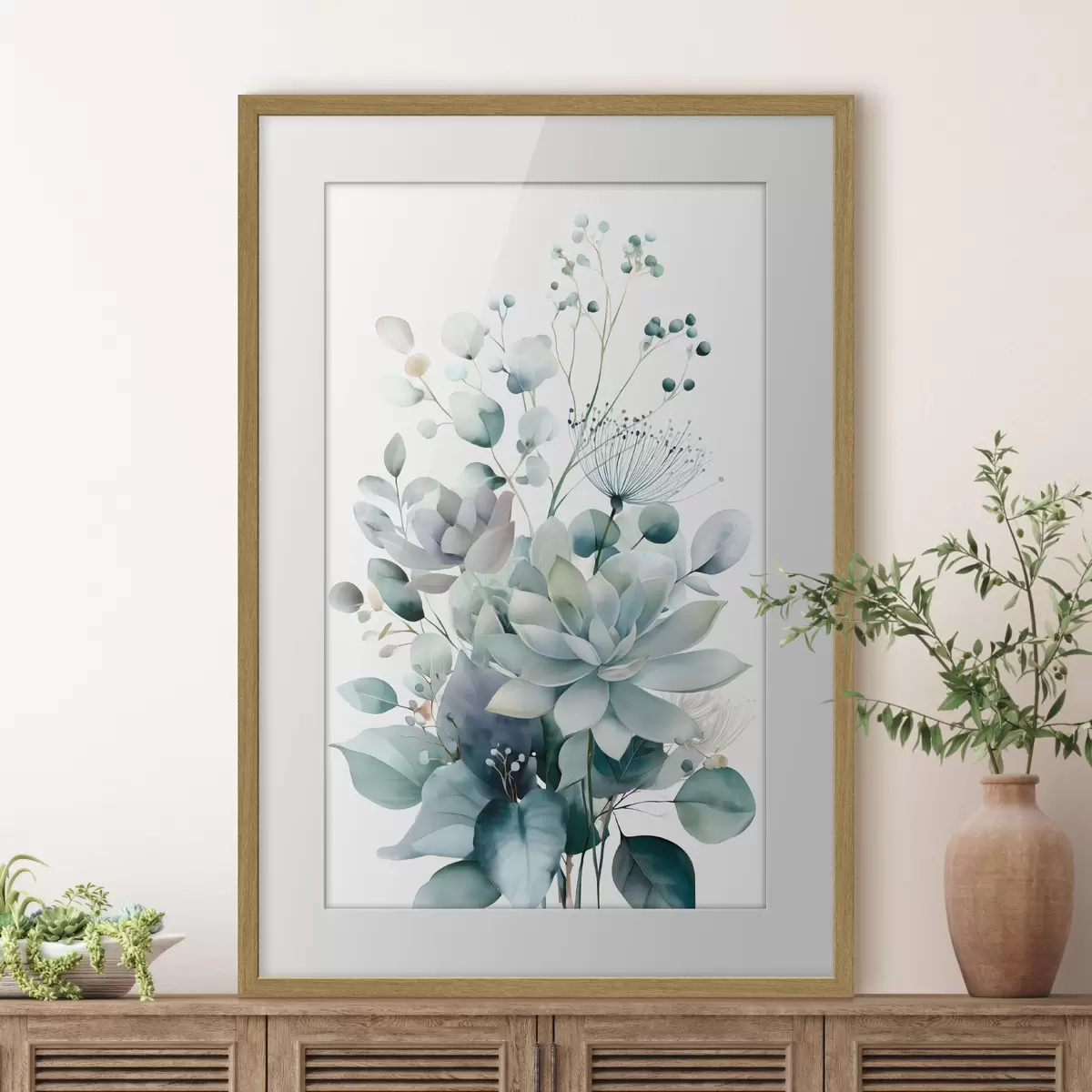 Affiche Plantes succulentes et autres plantes, dans un style aquarelle f49427