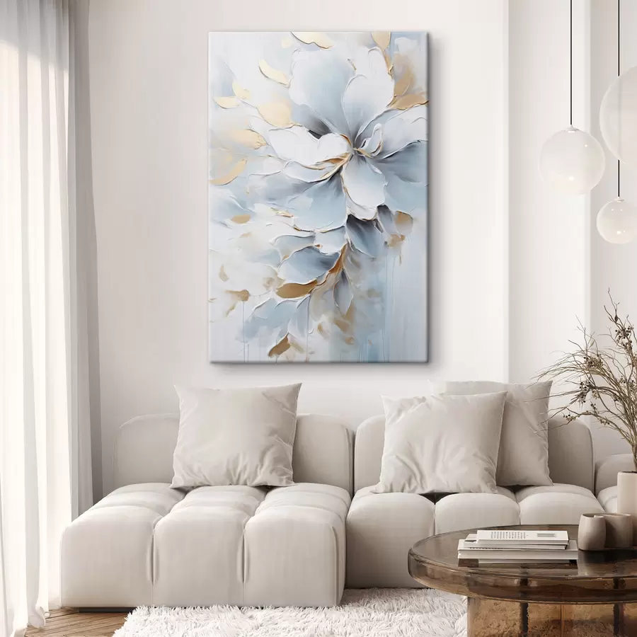  Schilderijen Witte en lichtblauwe bloemen, geschilderd in een stijl met gestructureerde penseelstreken s49463
