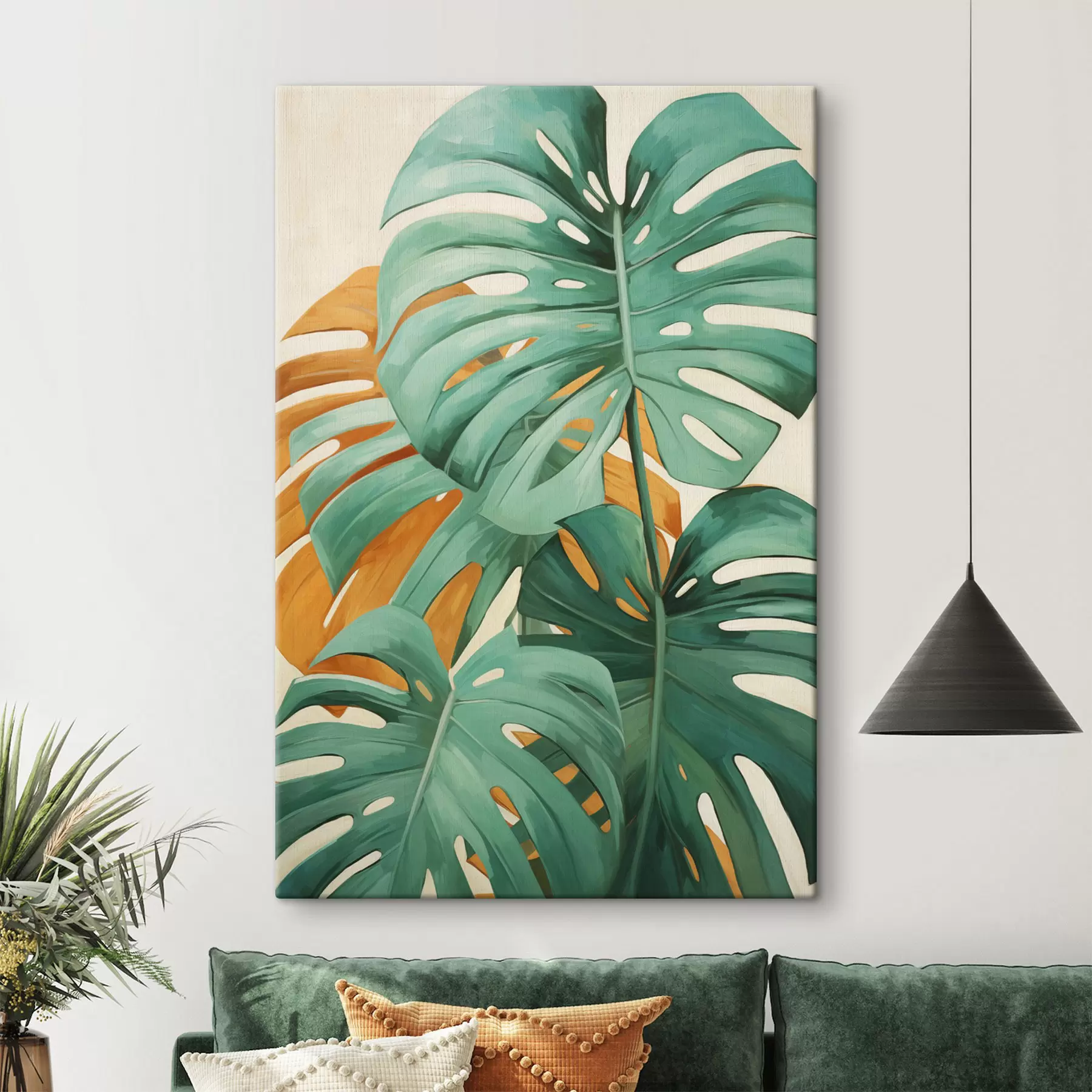  Peintures Grandes feuilles de monstera, œuvre d'art minimaliste et texturée s49468