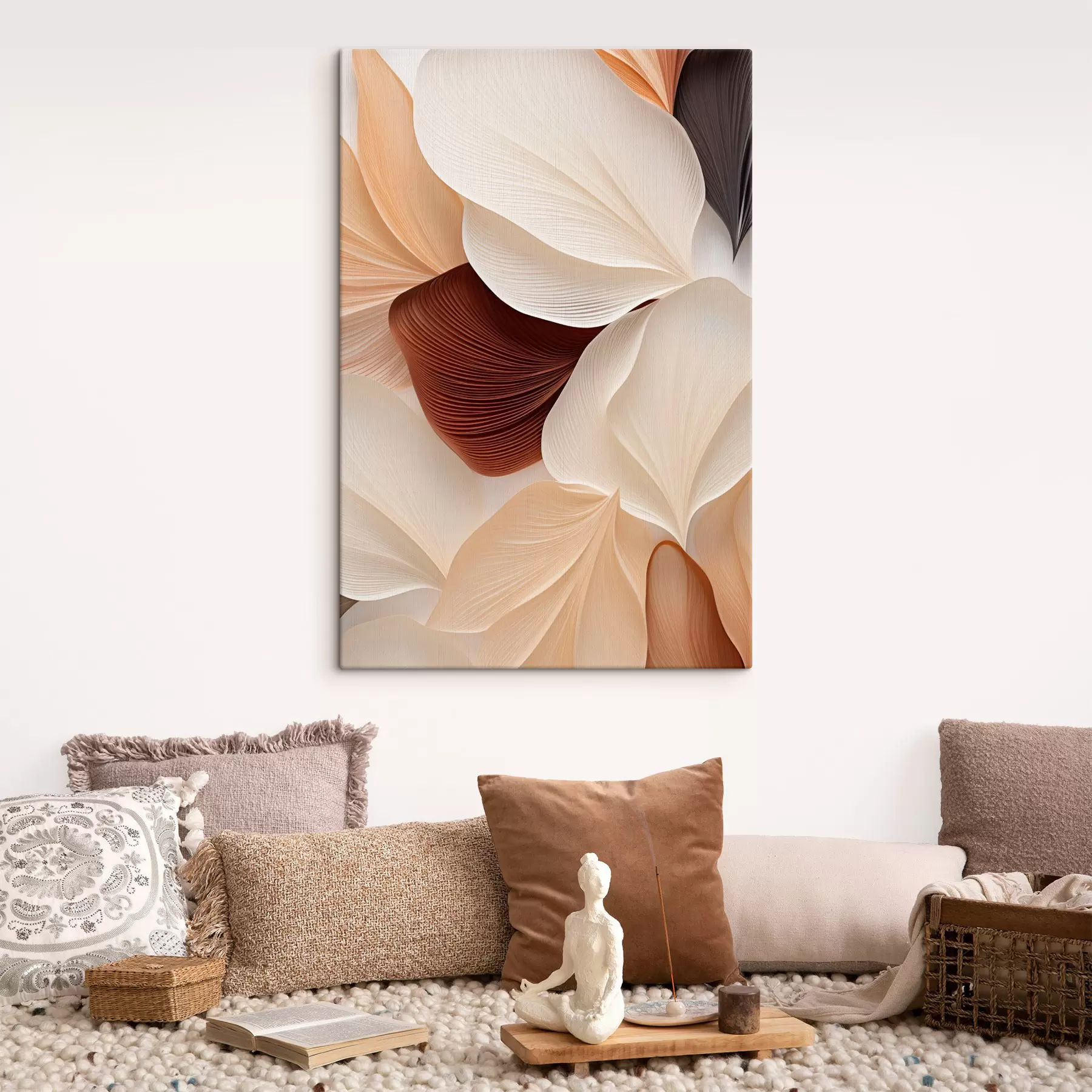  Schilderijen Abstracte compositie van gelaagde, bloembladachtige vormen met delicate, vloeiende lijnen s49470