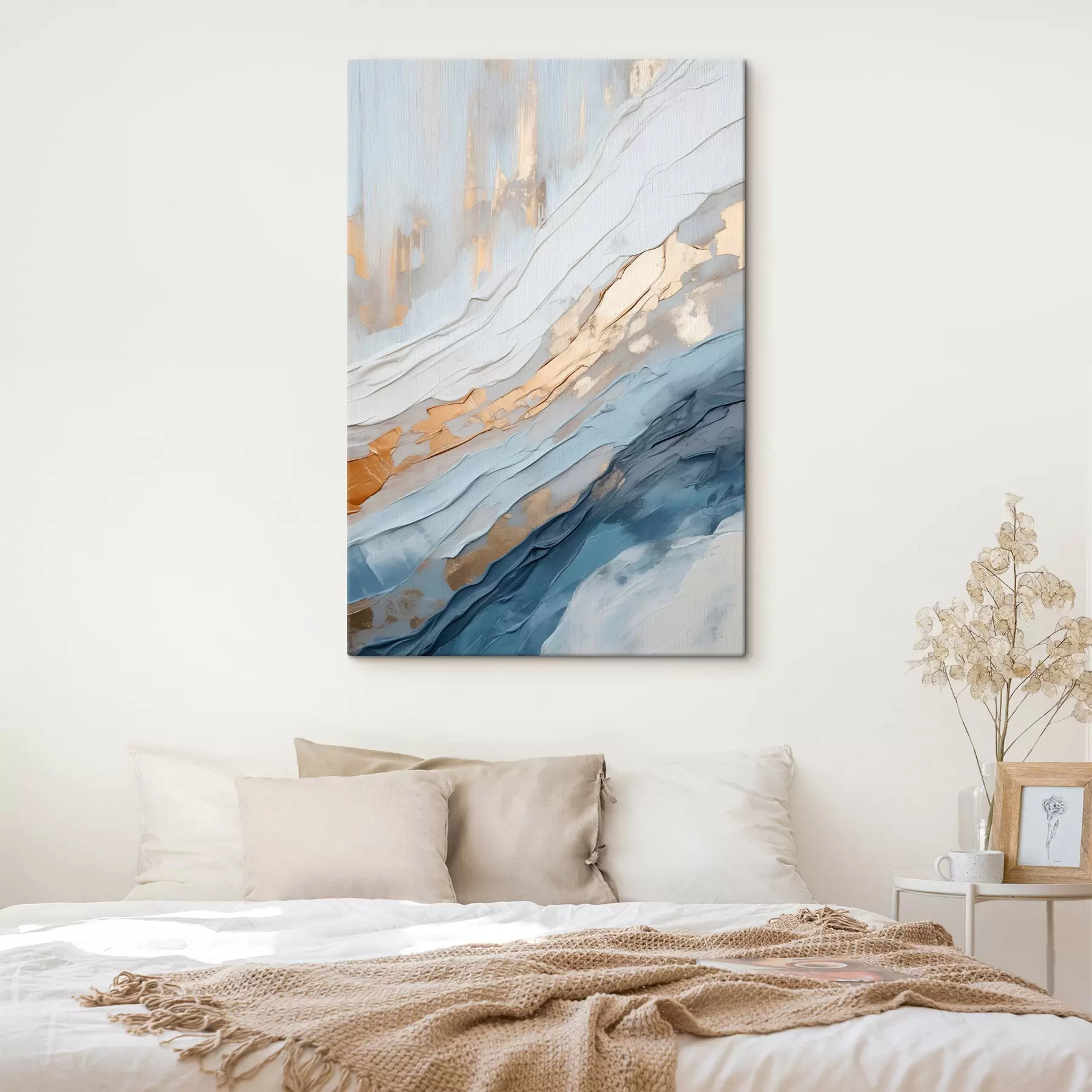  Peintures Œuvre d'art abstraite aux lignes fluides bleues et à la texture riche s49474