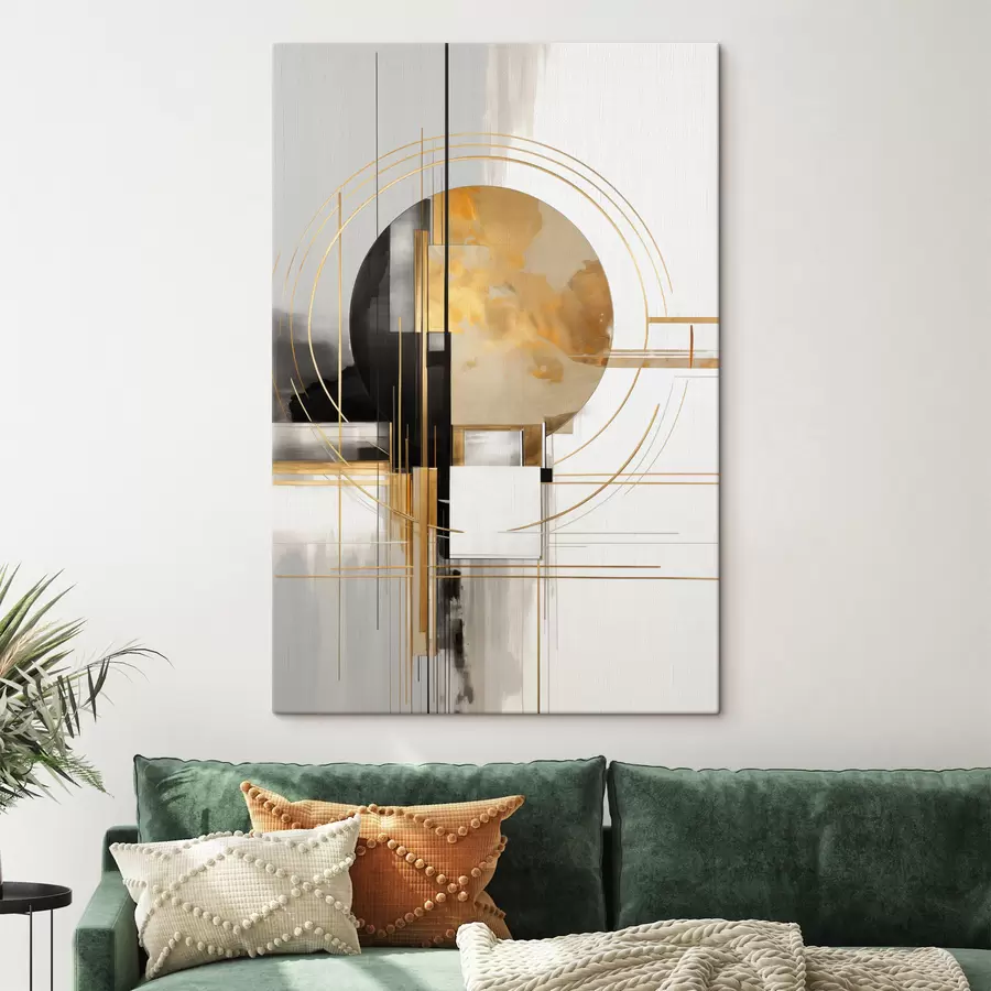  Schilderijen Abstracte geometrische vormen en cirkels met gele accenten, kunst met textuur s49481