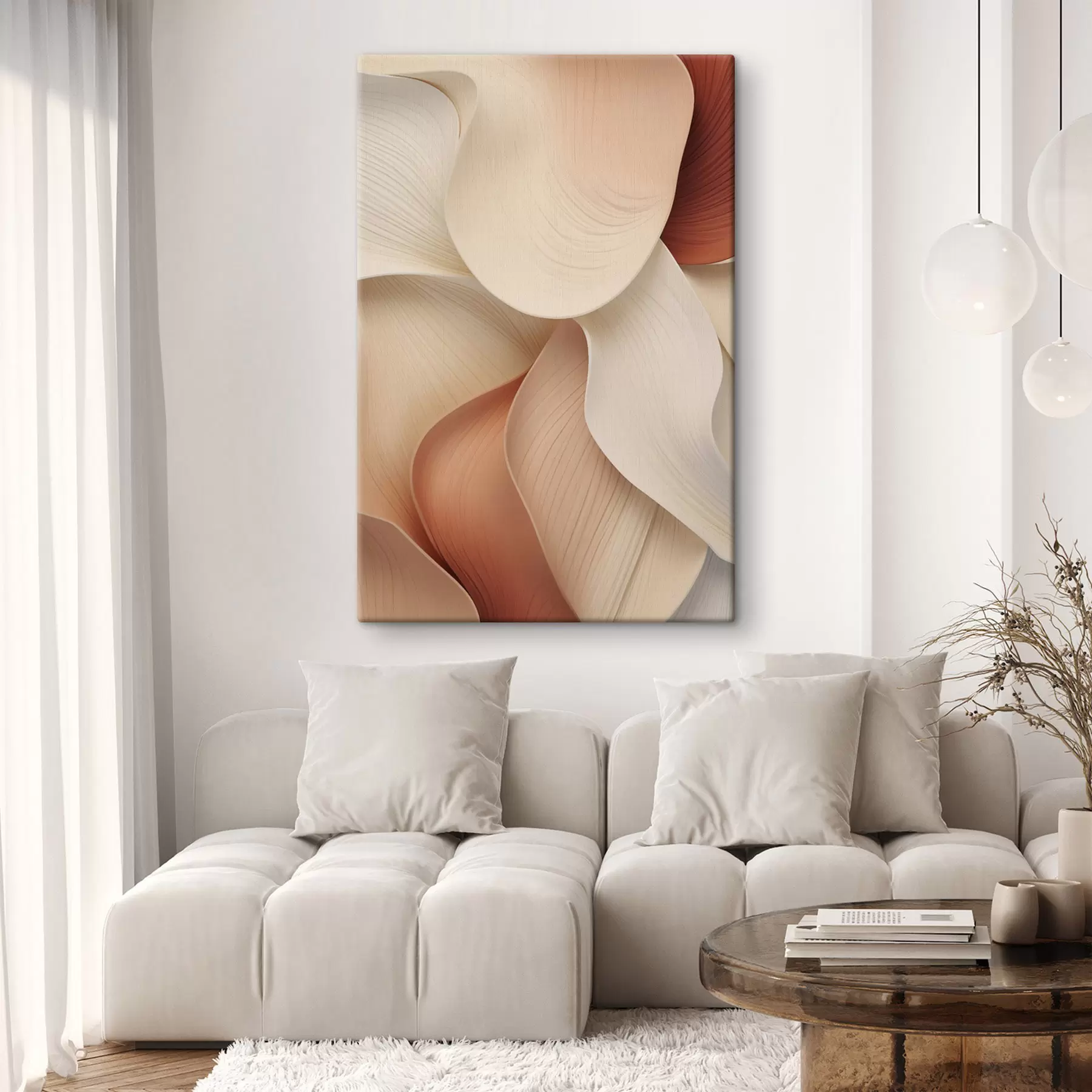  Schilderijen Abstracte vormen met vloeiende, zachte lijnen in crèmekleurige en beige tinten s49488