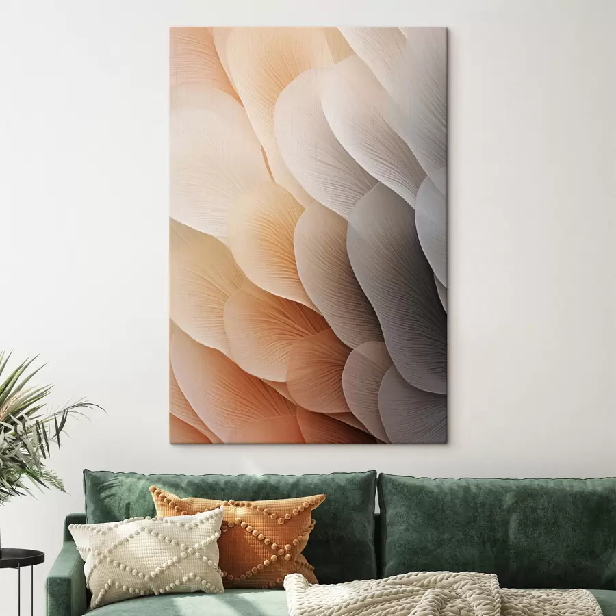  Schilderijen Abstracte, doorschijnende, bloembladachtige texturen in perzik-, crème- en grijstinten s49492