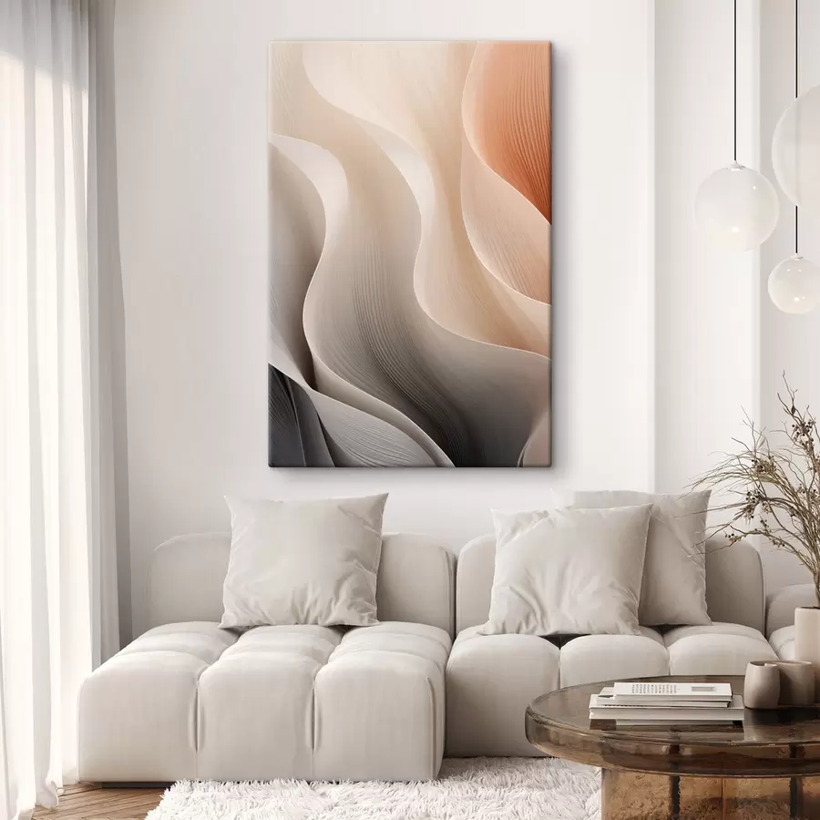  Schilderijen Abstracte, doorschijnende texturen in perzik-, crème- en grijstinten s49493