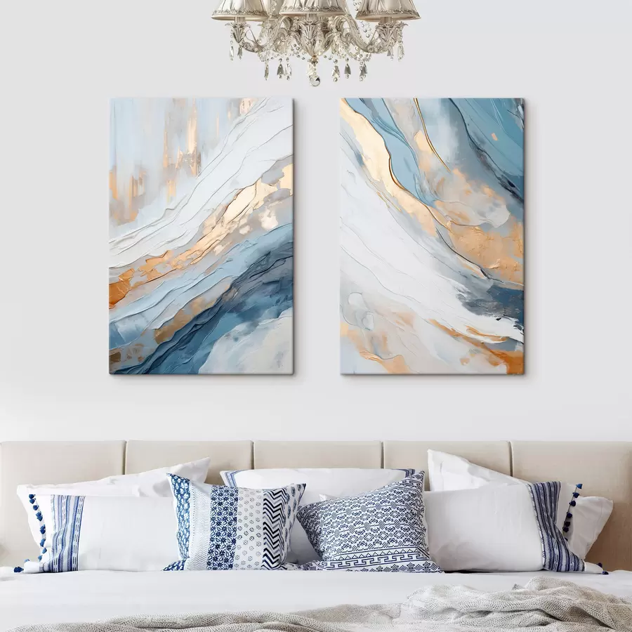  Schilderijen Abstract schilderachtig effect met vloeiende blauwe lijnen, kunst met textuur m30573