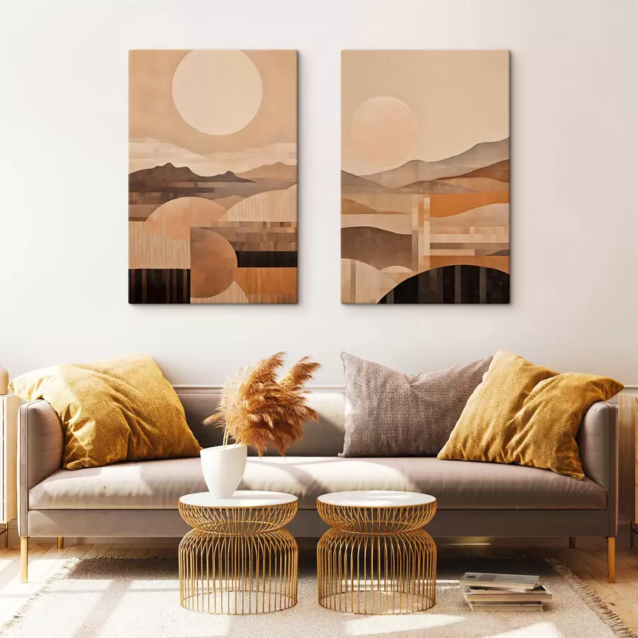  Schilderijen Een abstracte geometrische compositie met cirkels, rechthoeken en verticale lijnen m30578