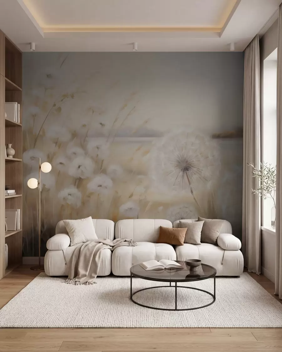 Fotobehang Abstracte schilderij met imitatie van paardenbloemen w05671