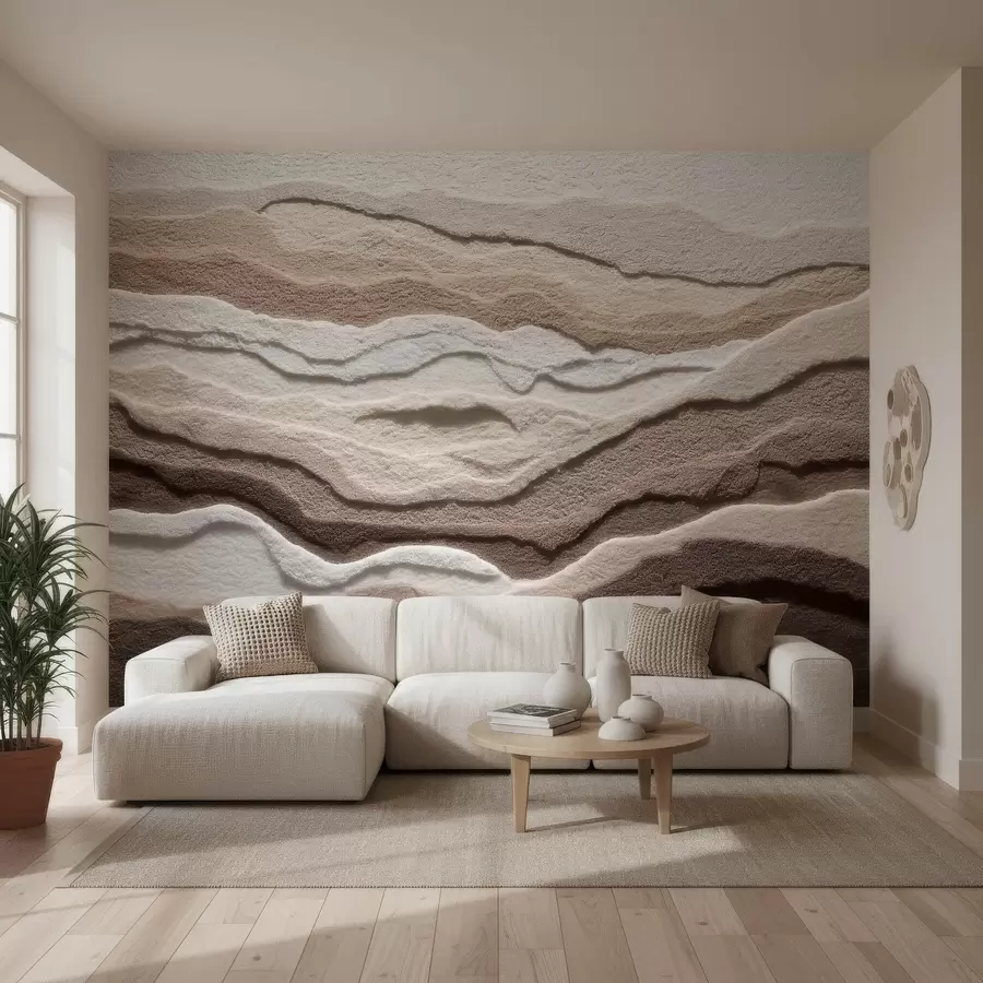 Fotobehang Fotobehang met structuur en gelaagde zandformaties in een warm beige kleurenpalet w09807