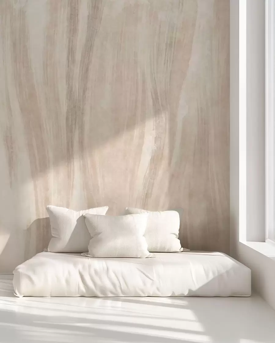 Fotobehang Lichte, abstracte textuur met vloeiende verticale overgangen in crèmekleurige tinten w05686