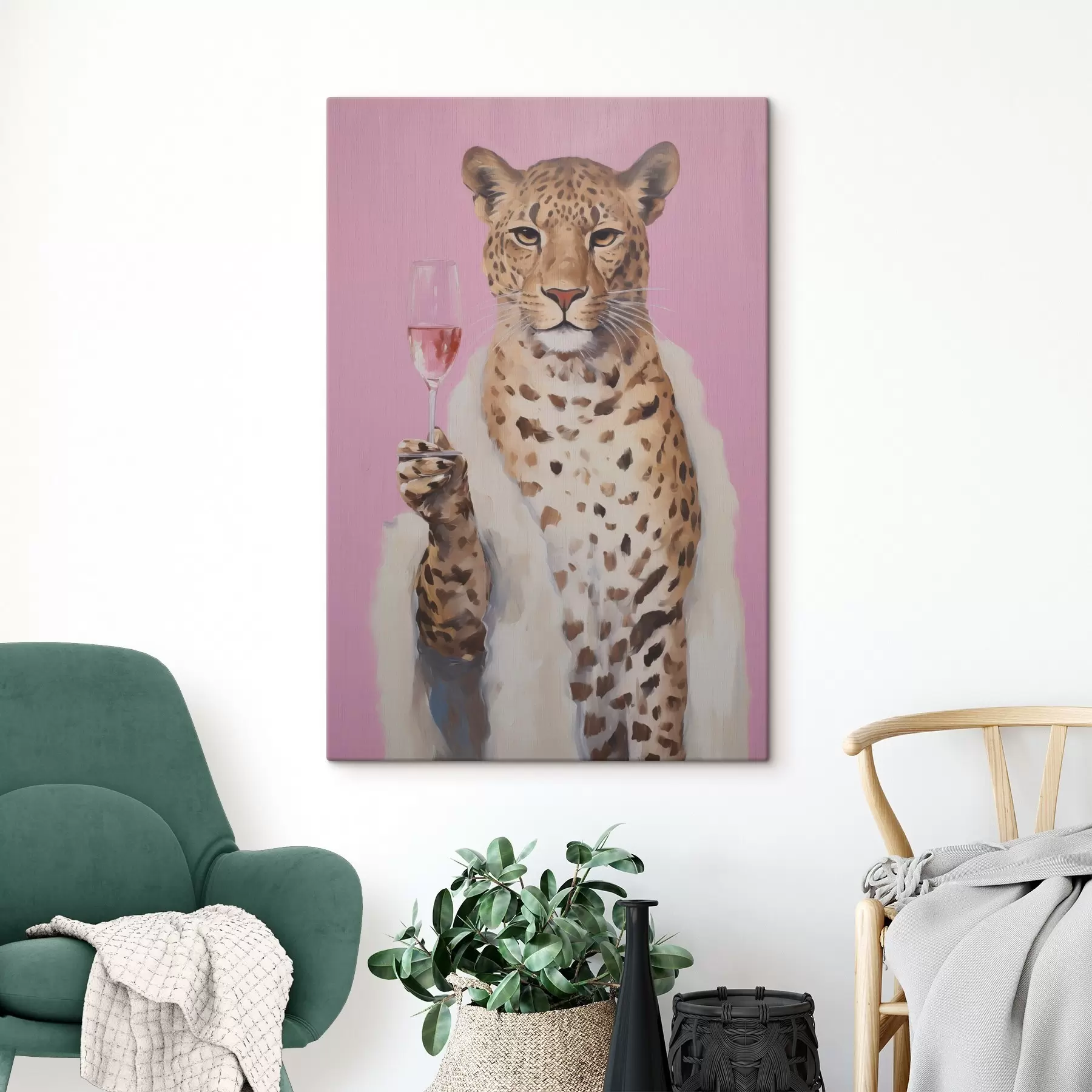  Schilderijen Luipaard met een schilderij in glasimitatie s49510