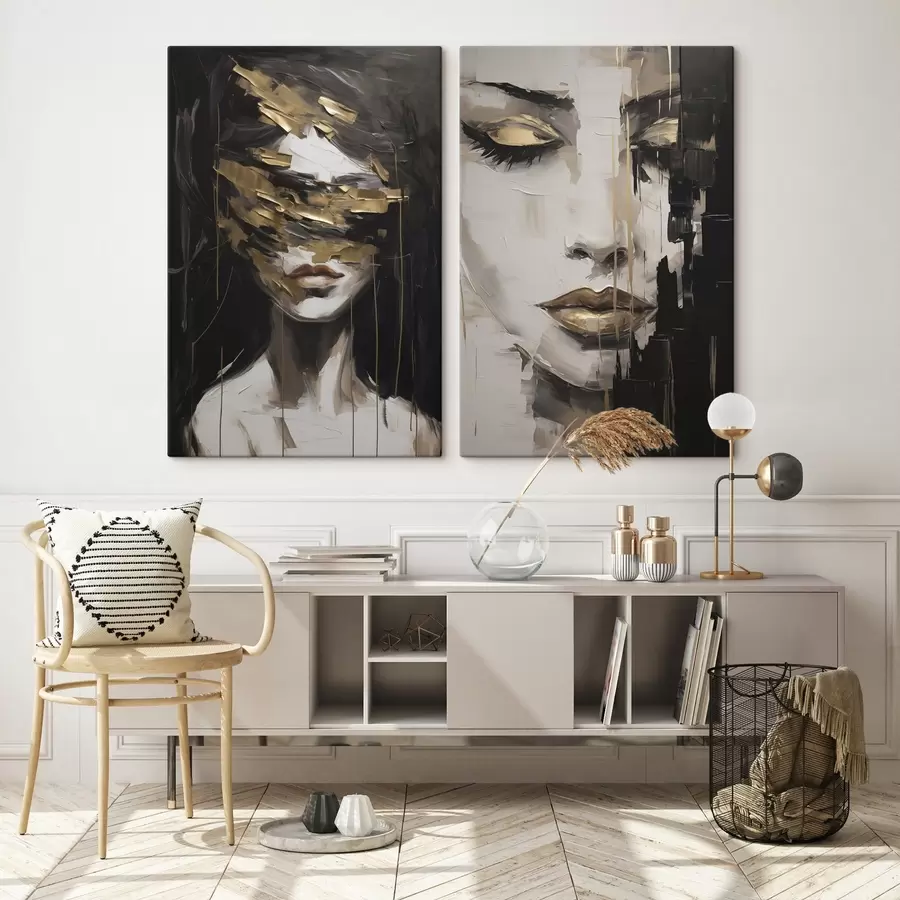 Fotobehang Abstract vrouwelijk portret, imitatie van een schilderij m30594