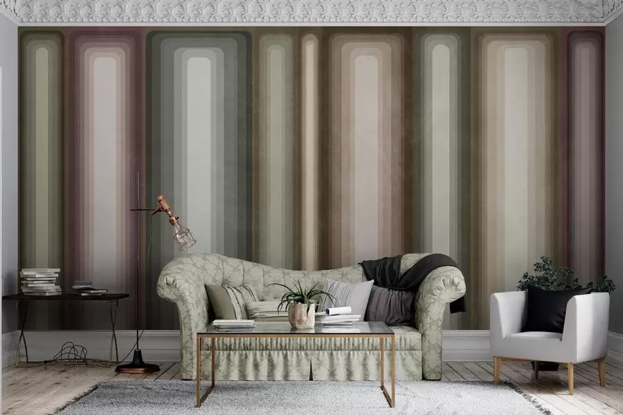 Fotobehang Getextureerde, abstracte, verticale, afgeronde rechthoeken in gedempte tinten bruin, beige en lichtroze w09905