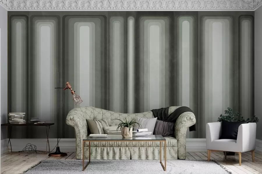Papier peint photo Rectangles verticaux abstraits aux bords arrondis, texturés, dans des tons verts discrets w09905v2