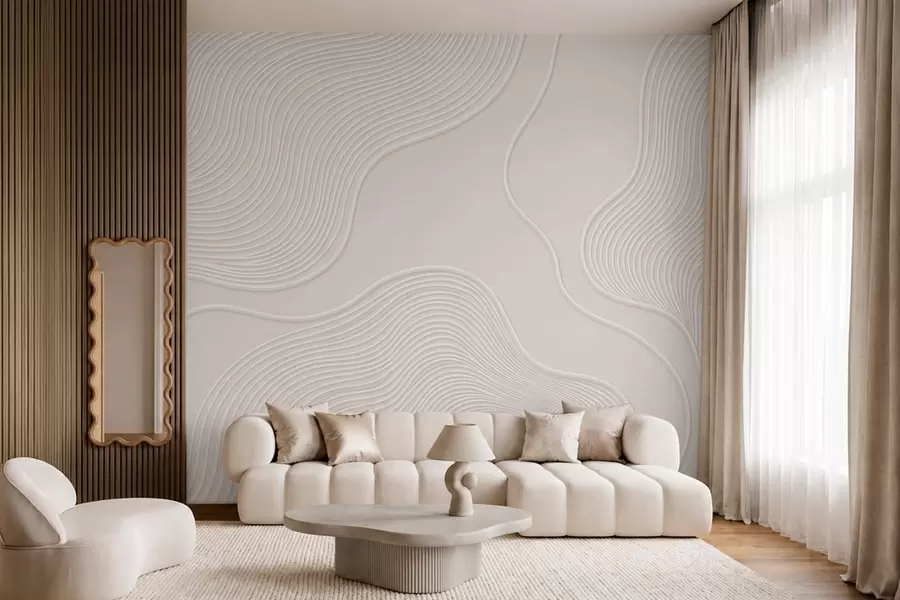 Fotobehang Abstracte reliëfafbeelding met vloeiende golvende lijnen w05689
