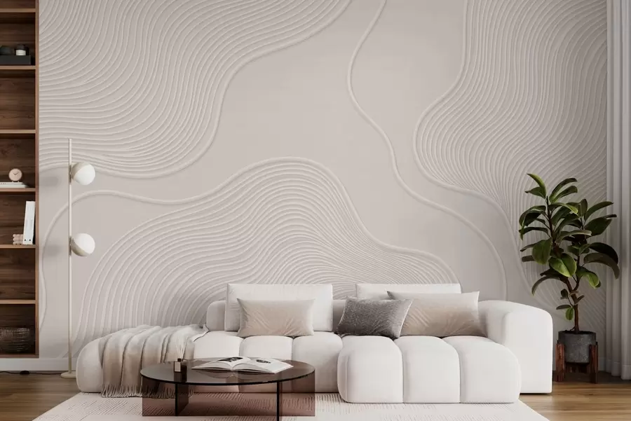 Fotobehang Abstracte reliëfafbeelding met vloeiende golvende lijnen w05689