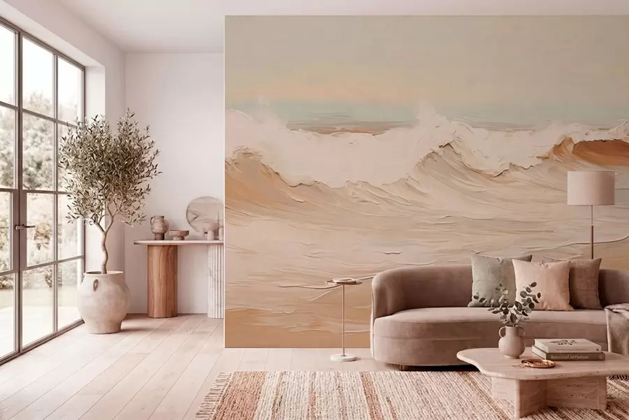 Fotobehang Abstracte oceaangolven in pasteltinten w05697