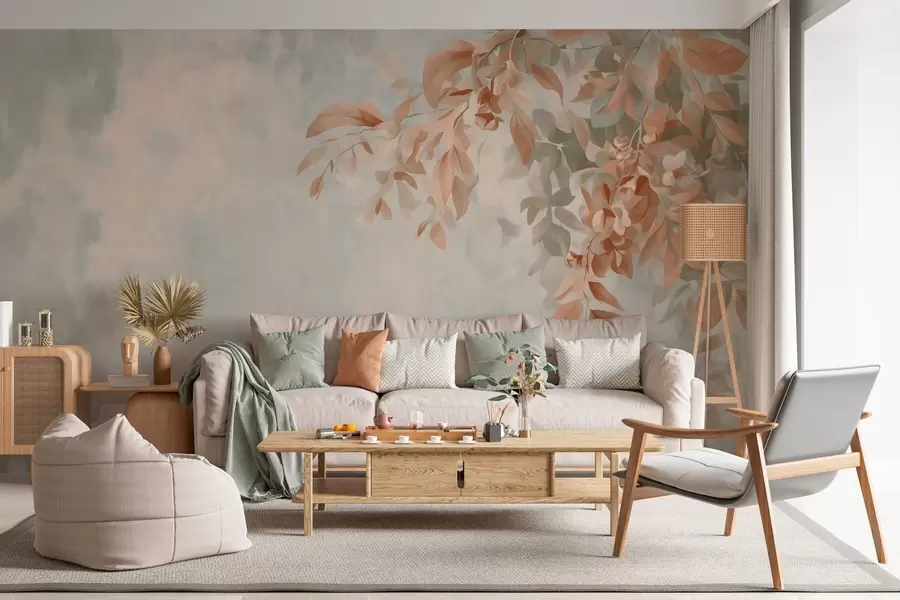 Fotobehang boomtakken tegen een afwisselende retro-achtergrond w05385