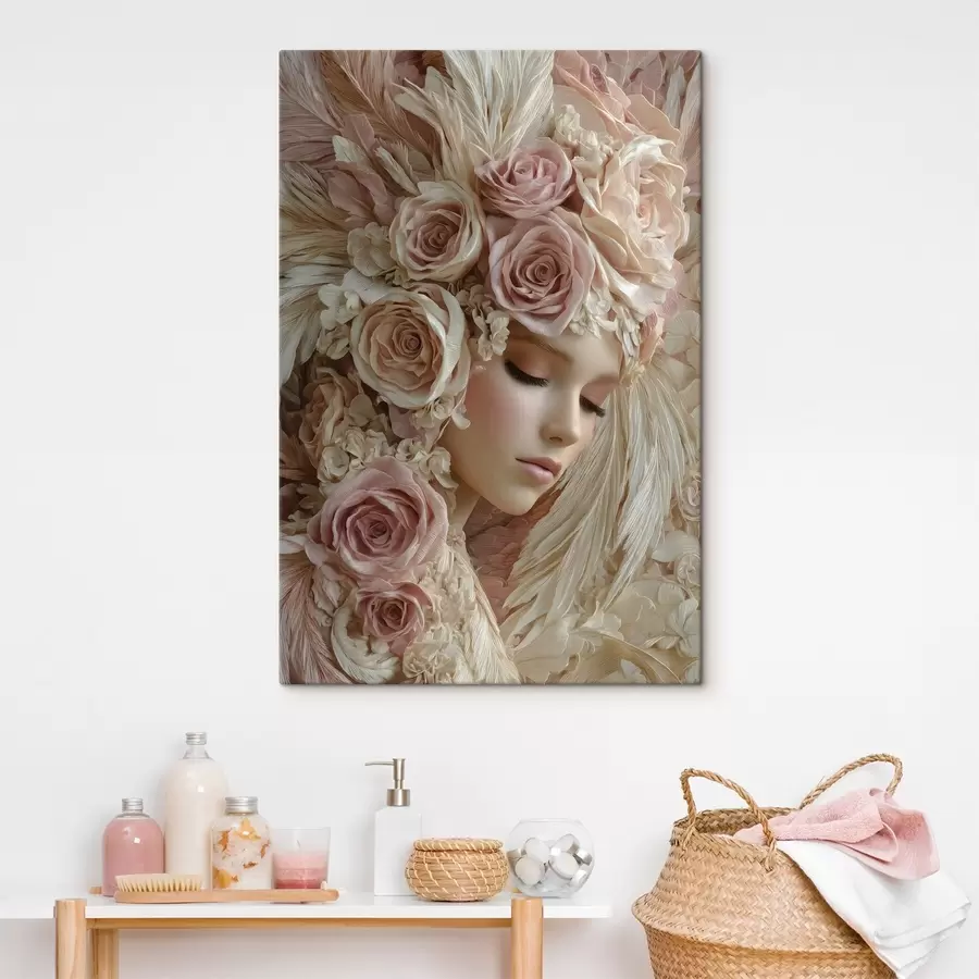  Peintures une jeune fille au milieu des roses s49566