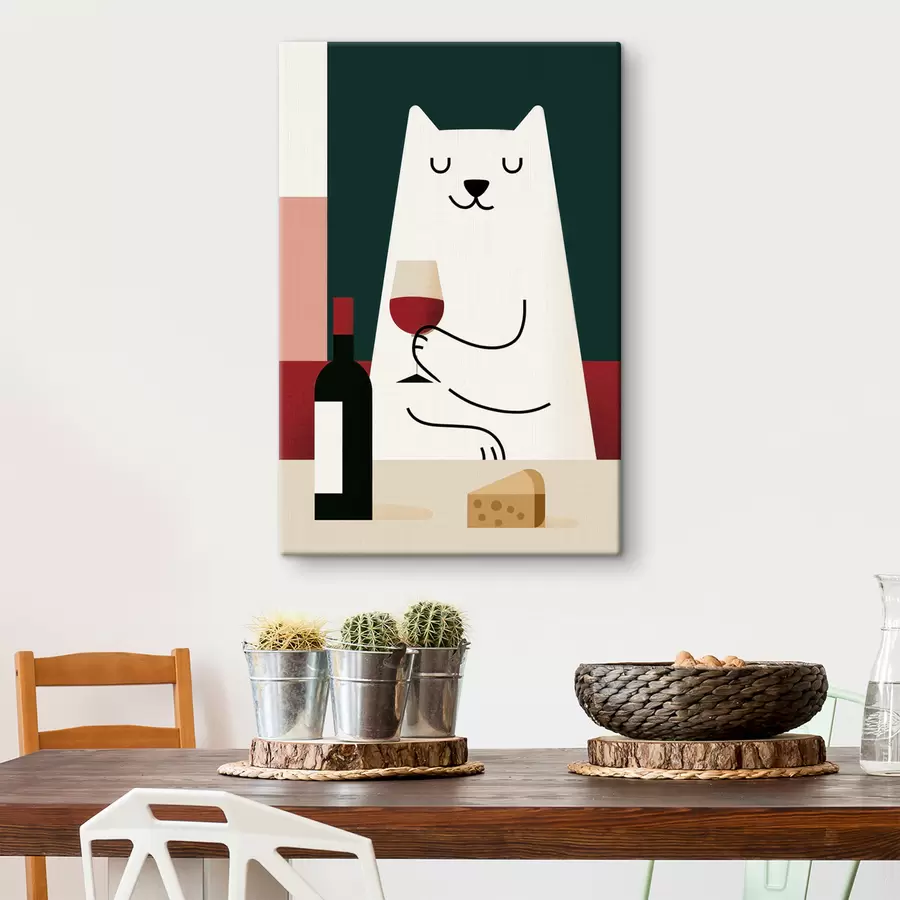  Peintures Un chat avec un verre de vin s49624